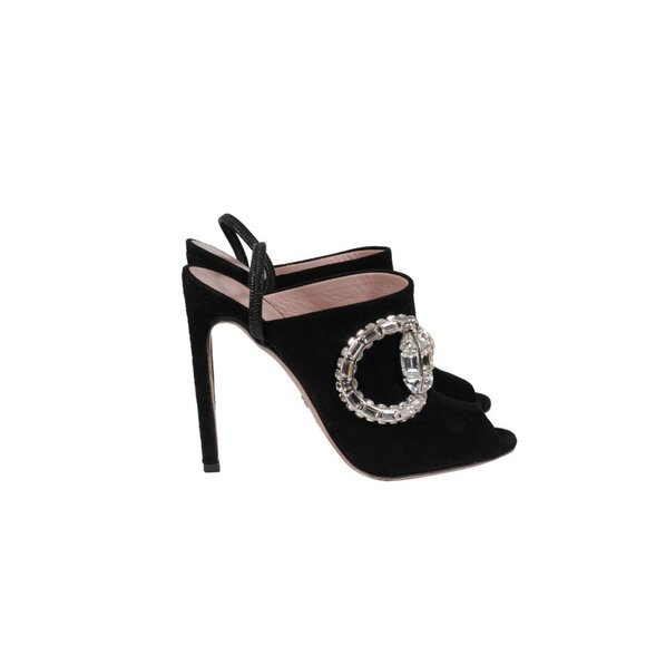 Gucci Womens Maxime Crystal Embellished Mule Sandals US 8 EU 38 Black Suede - Picture 8 of 10